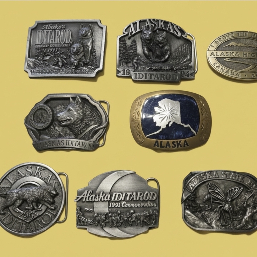 Vintage Alaska & Iditarod Belt Buckle Collection (Set of 8)